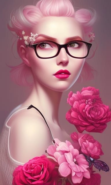 Voluptuous Woman in Pink: Detailed Digital Portrait