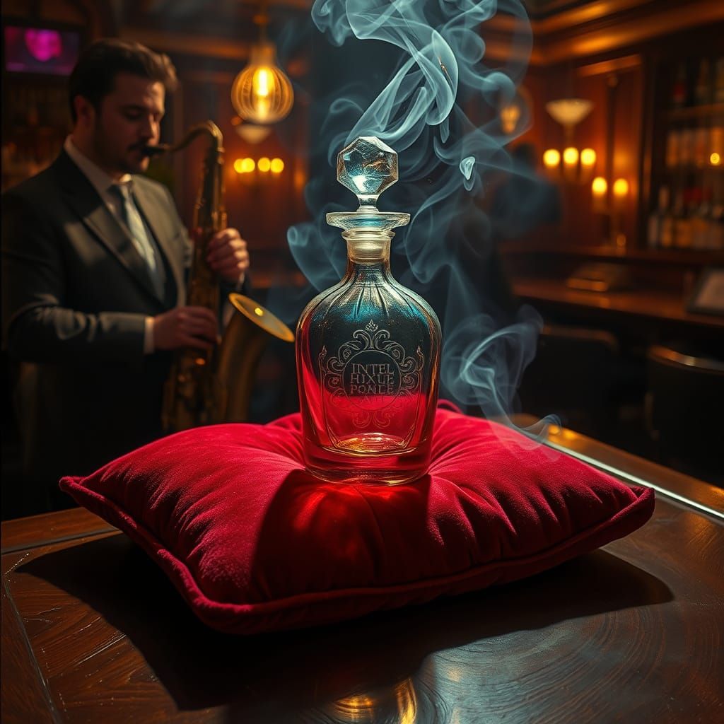 Iridescent Perfume Bottle in Jazz Club