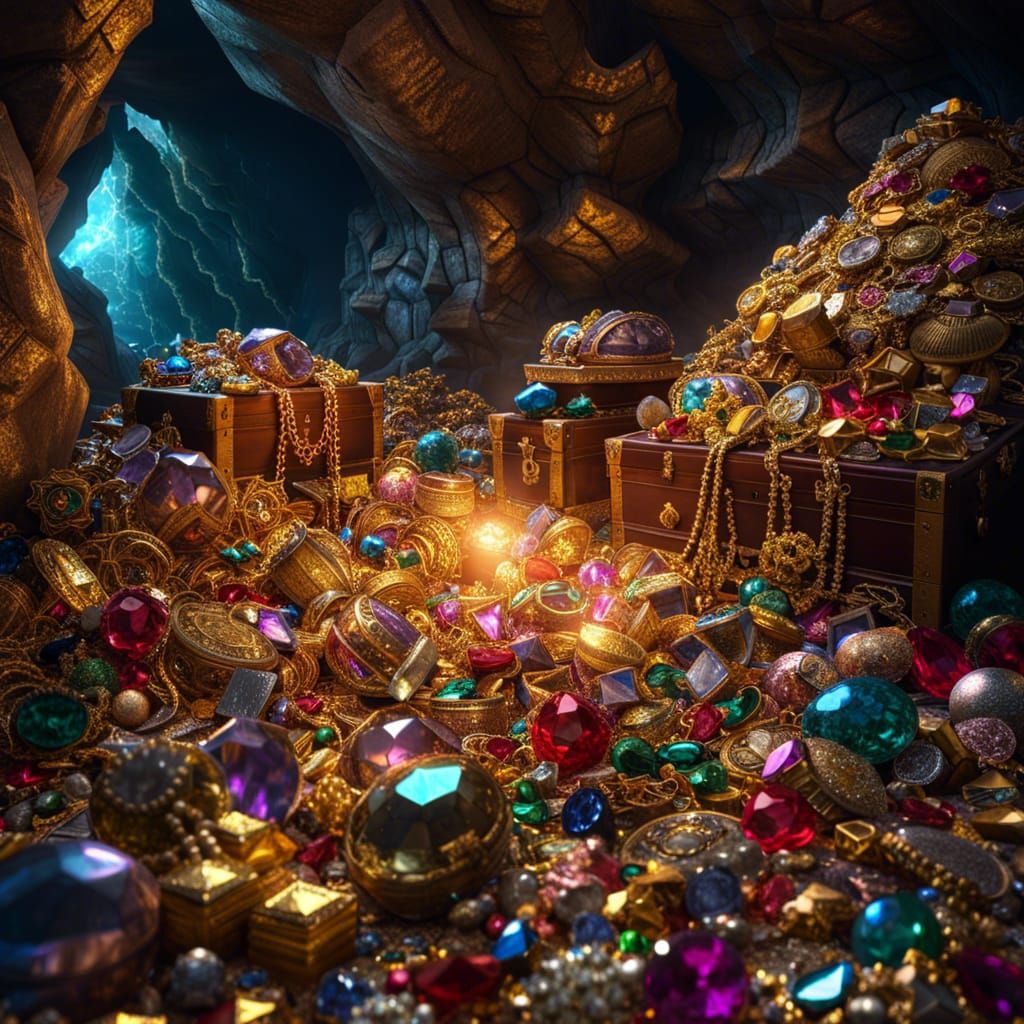 Majestic Treasure Cave in Hyperdetailed 8k