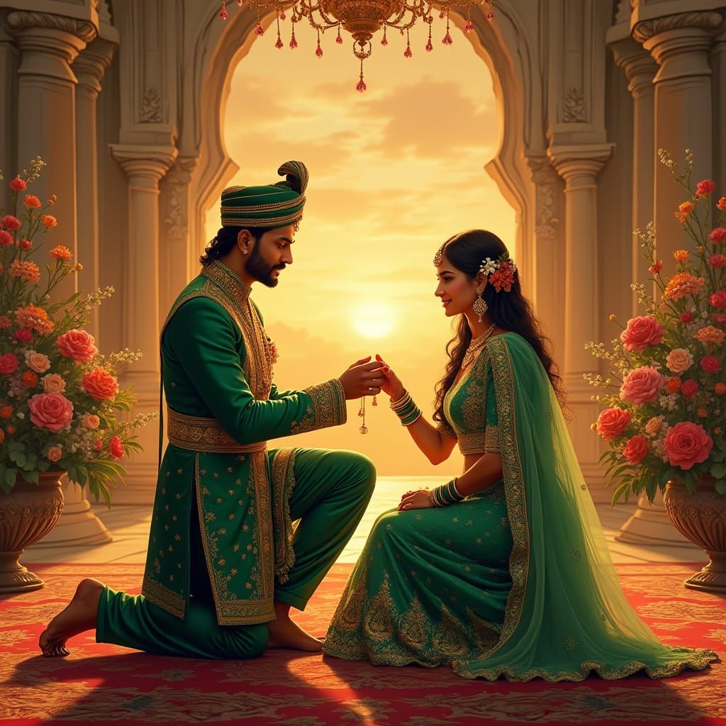 Indian Groom and Bride in Traditional Attire