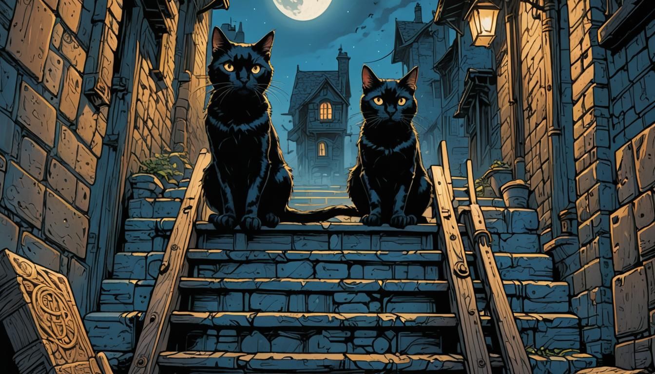 Mystical Alley Cat in Comic Book Art Style