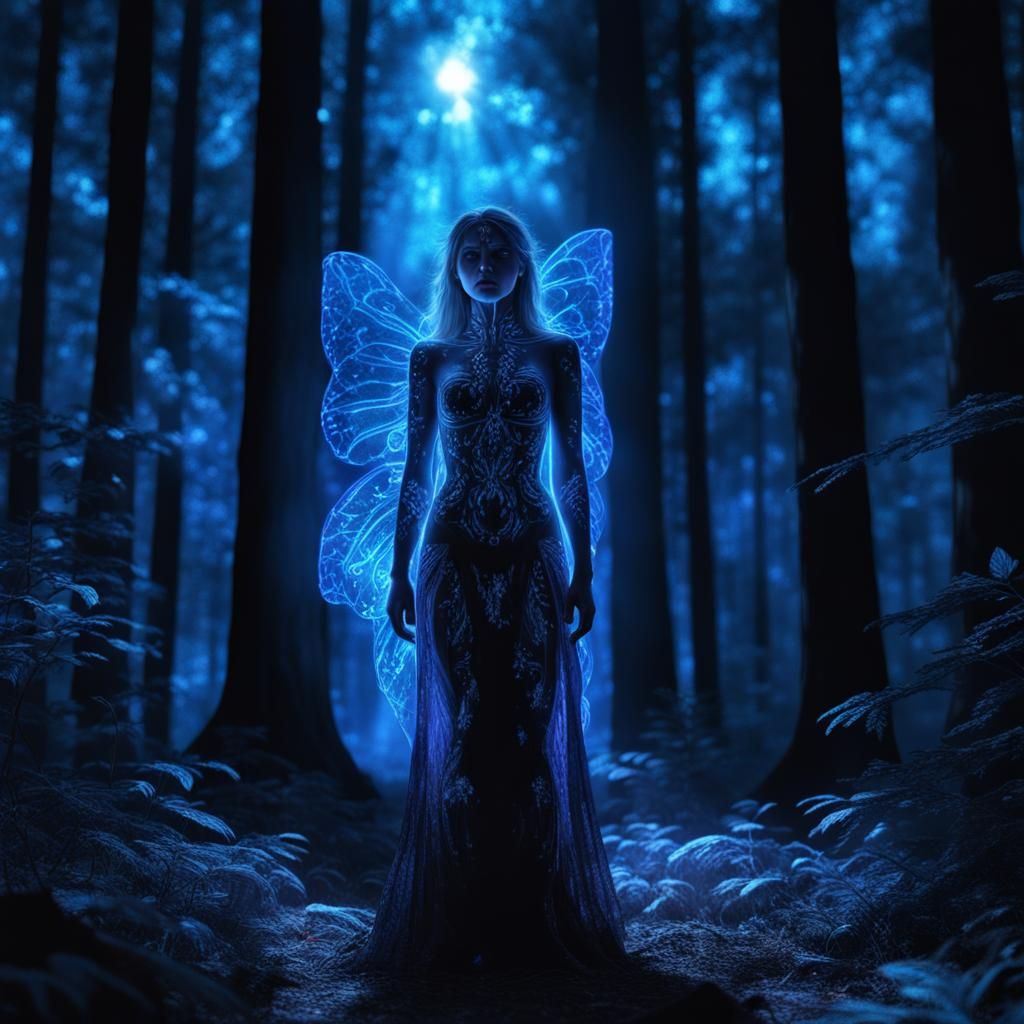 Ethereal Forest Character in Black Light Art