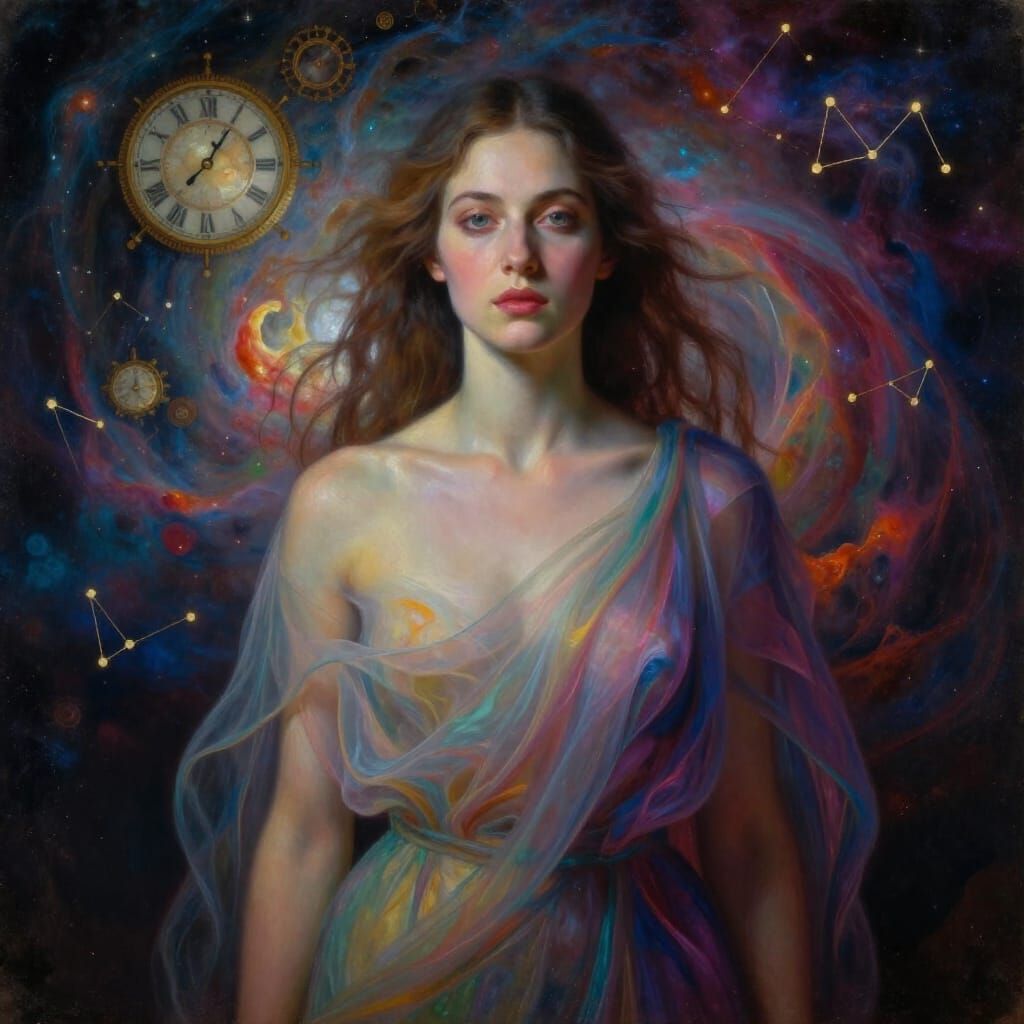 Ethereal Woman in Cosmic Dreamscape