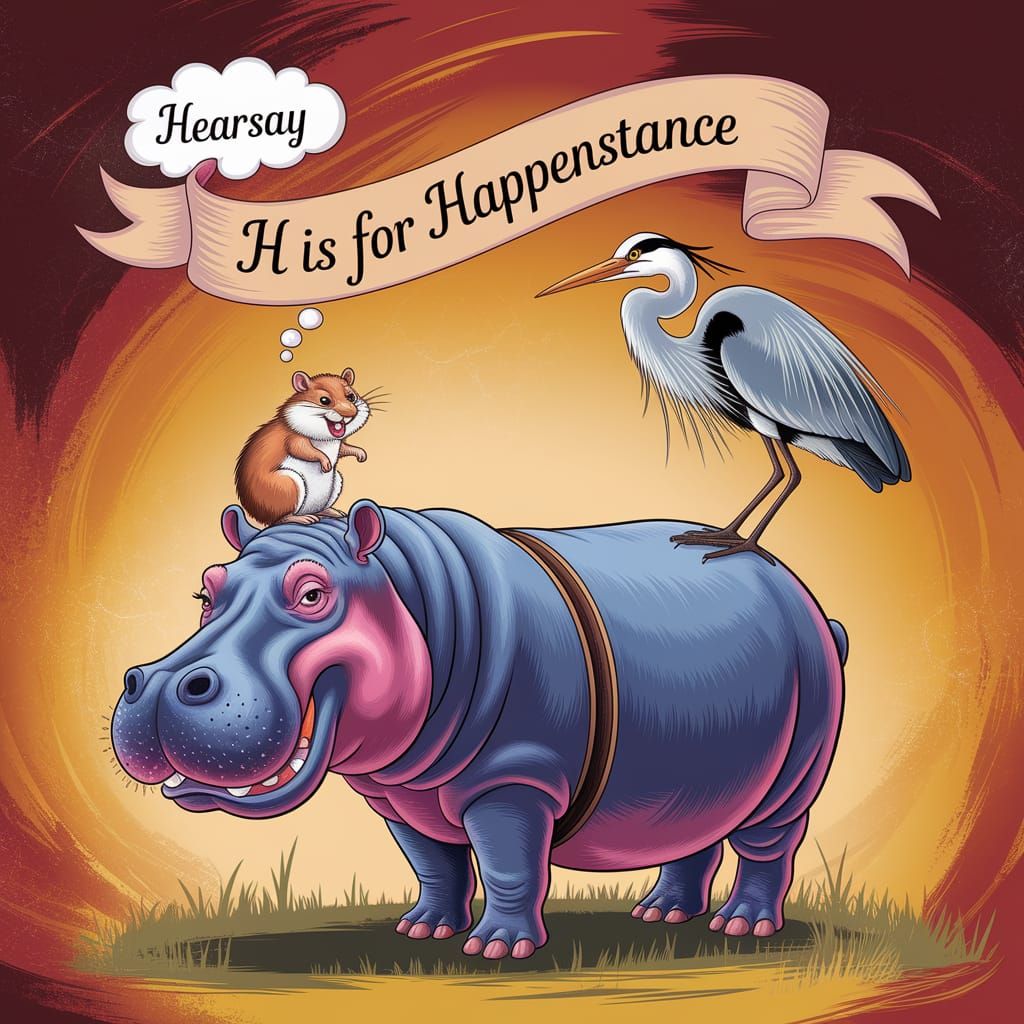 Whimsical Hippo Hemispheres with Hamster and Heron