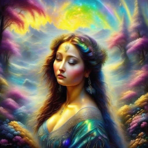 Heavenly Female Portrait with Vibrant Pastel Colors