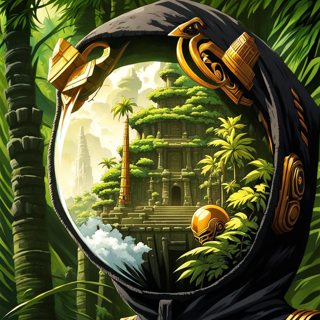 Mayan Temple with Alien Creature in Anime Style