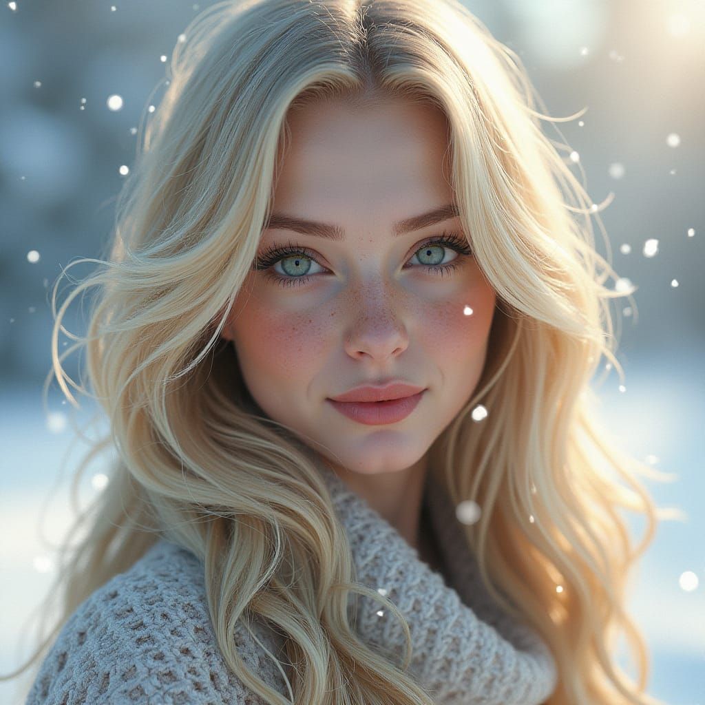 Pencil Sketch of a Beautiful Woman in Winter Wonderland