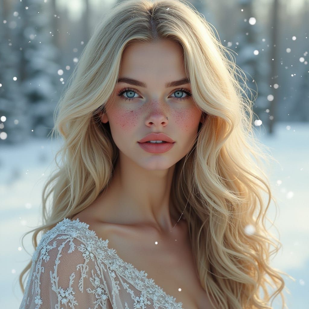 Beautiful Woman Portrait in Winter Wonderland Sketch