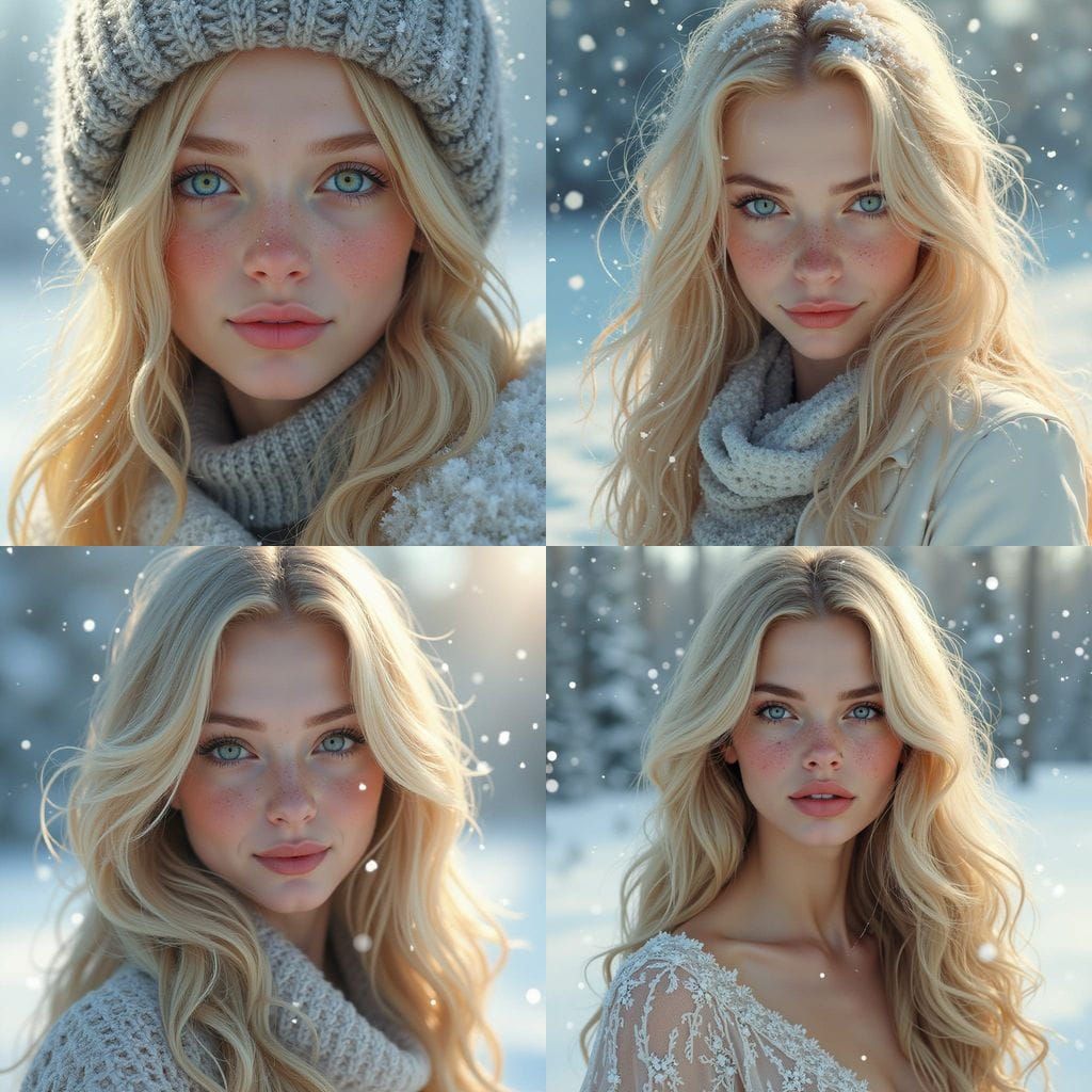 Beautiful Woman with Freckles in Winter Wonderland