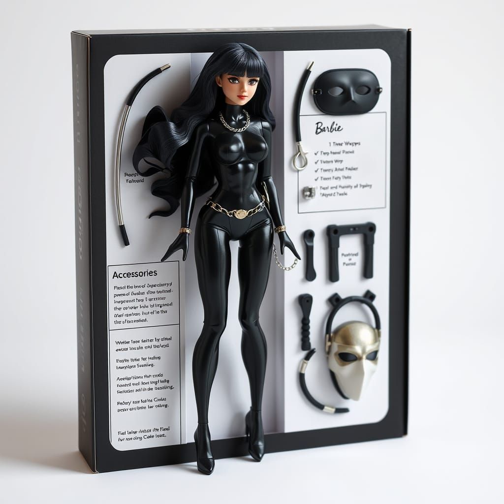 Barbie-Inspired Action Figure in Black Latex Catsuit and Hig...
