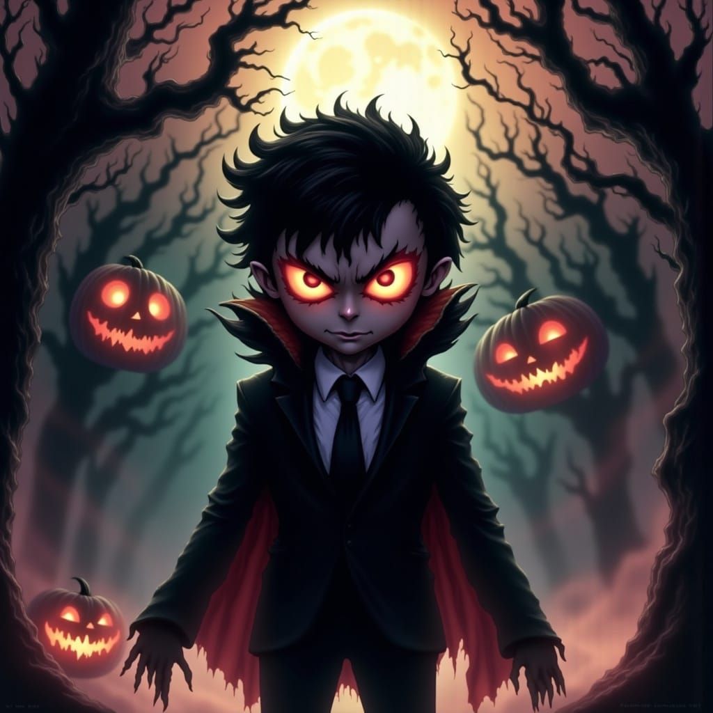 Demonic Chibi Fairy in Black Suit: Anime Style