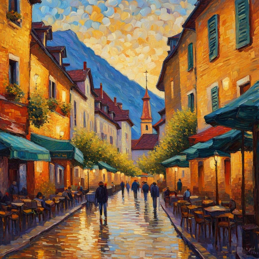 Annecy, France in Vibrant Neo-Impressionist Oil Painting