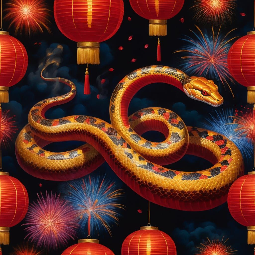Vibrant Oil Painting of Chinese New Year in the Year of the ...