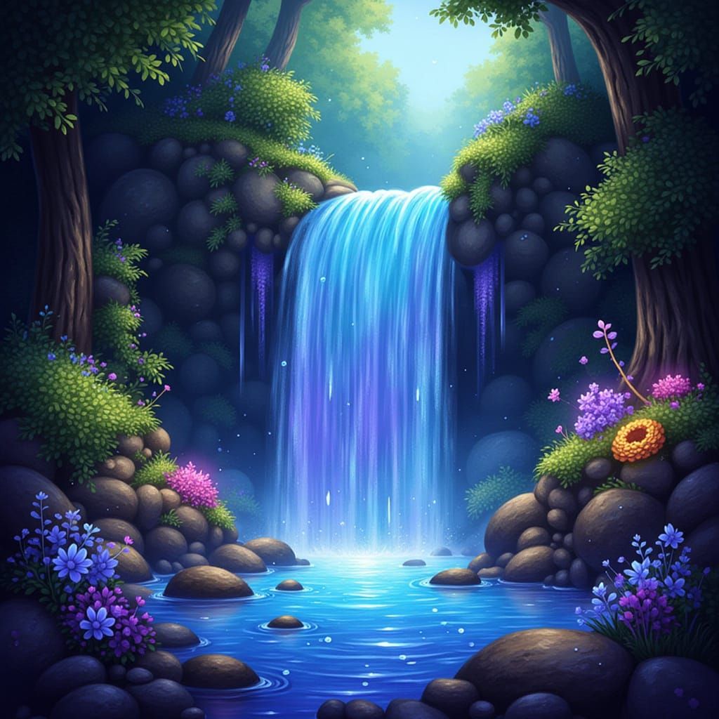 Gemstone Waterfall in Ethereal Fantasy Art Style