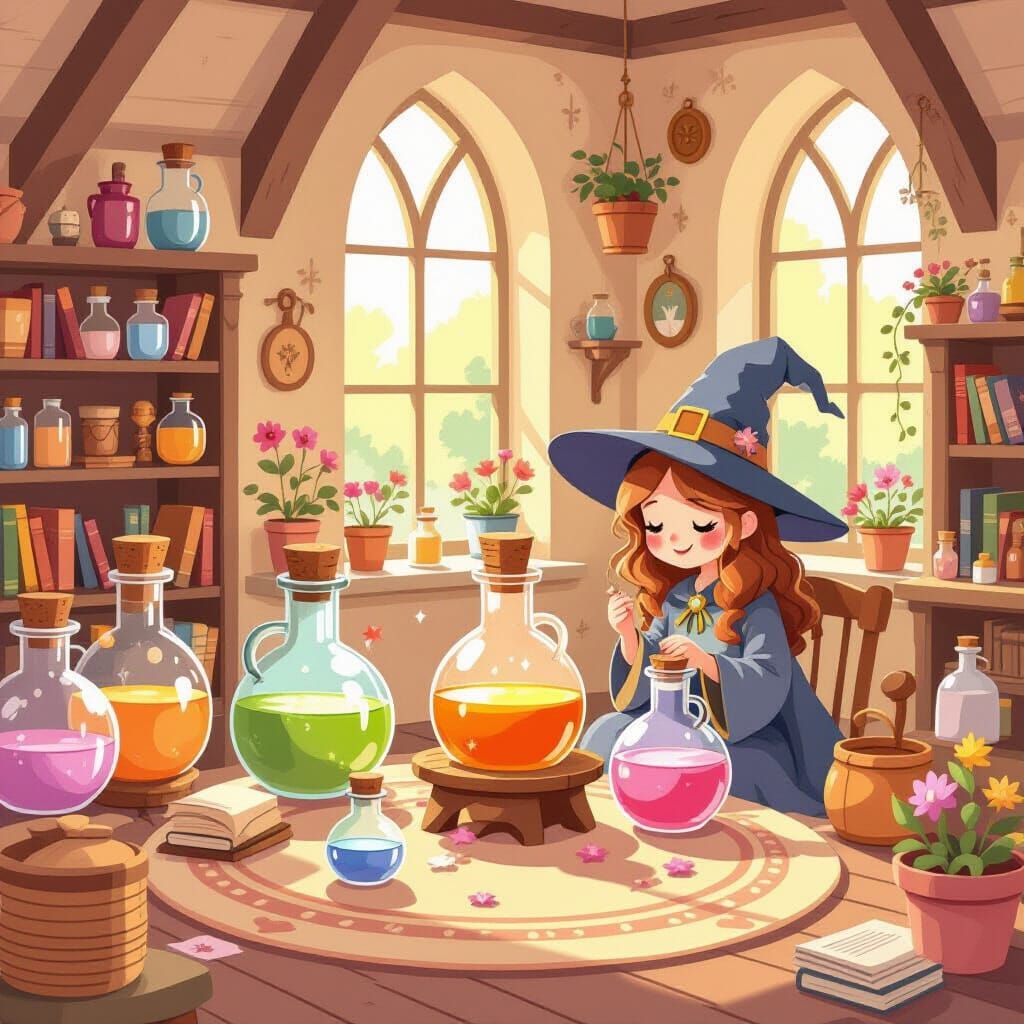 Pastel Witch's Room with Magic Potions