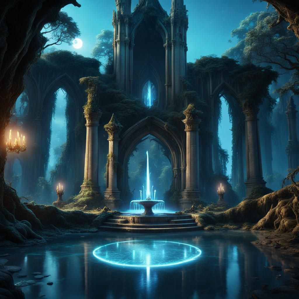 Elven Ruins in Magic Forest: Fantasy Concept Art