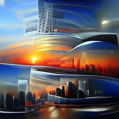 Futuristic Sunrise Cityscape in Hyperrealism