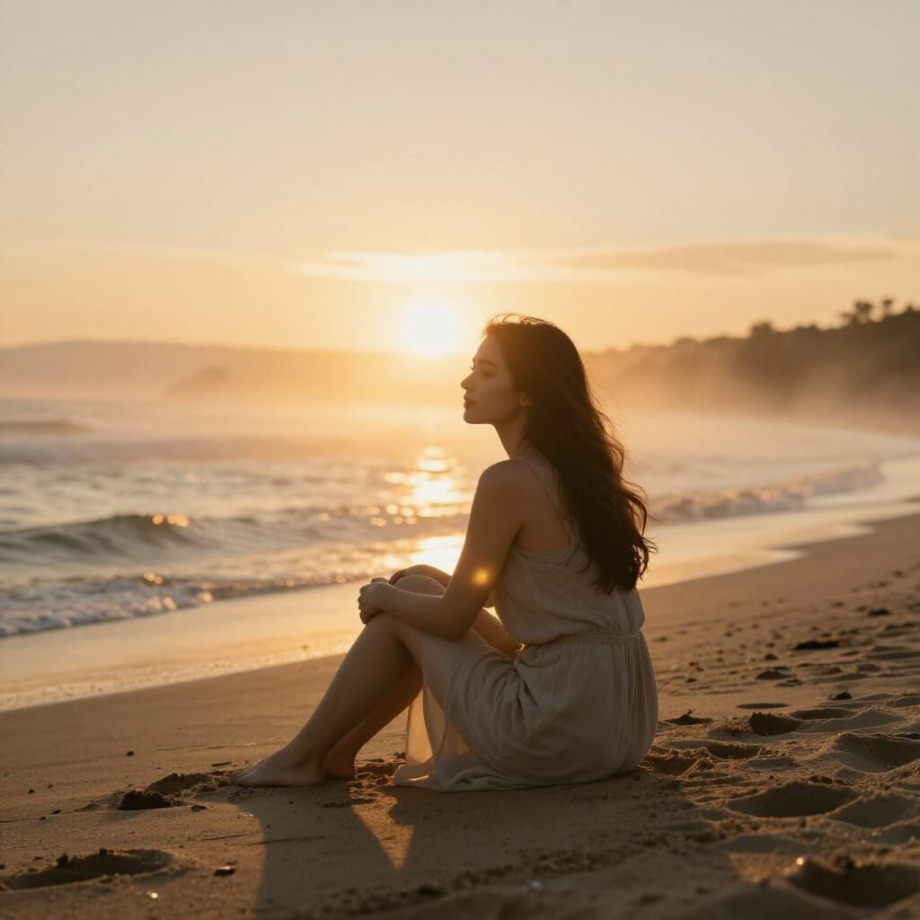 Stunning Woman on Beach at Sunset