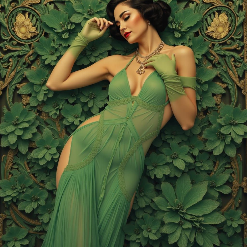 Elegant Flapper in Art Nouveau Style