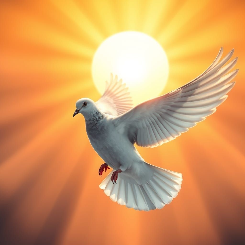 Majestic Dove Soars in Radiant Sunrise