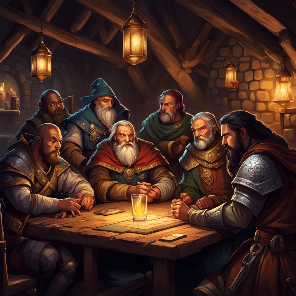 D&D Party in Tavern at Night in High Gloss