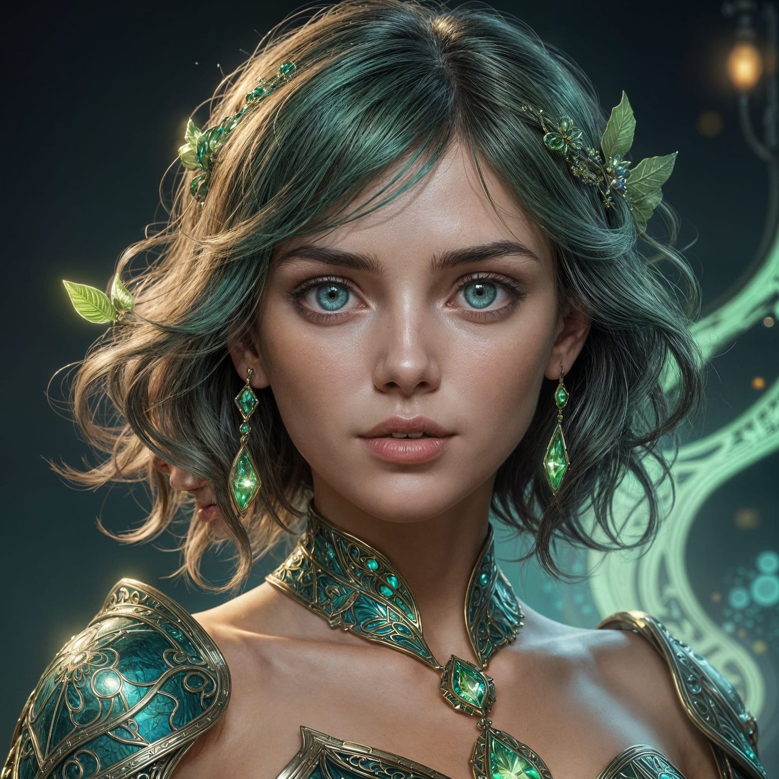 Bioluminescent Beauty: Hyperdetailed Portrait in Art Nouveau...