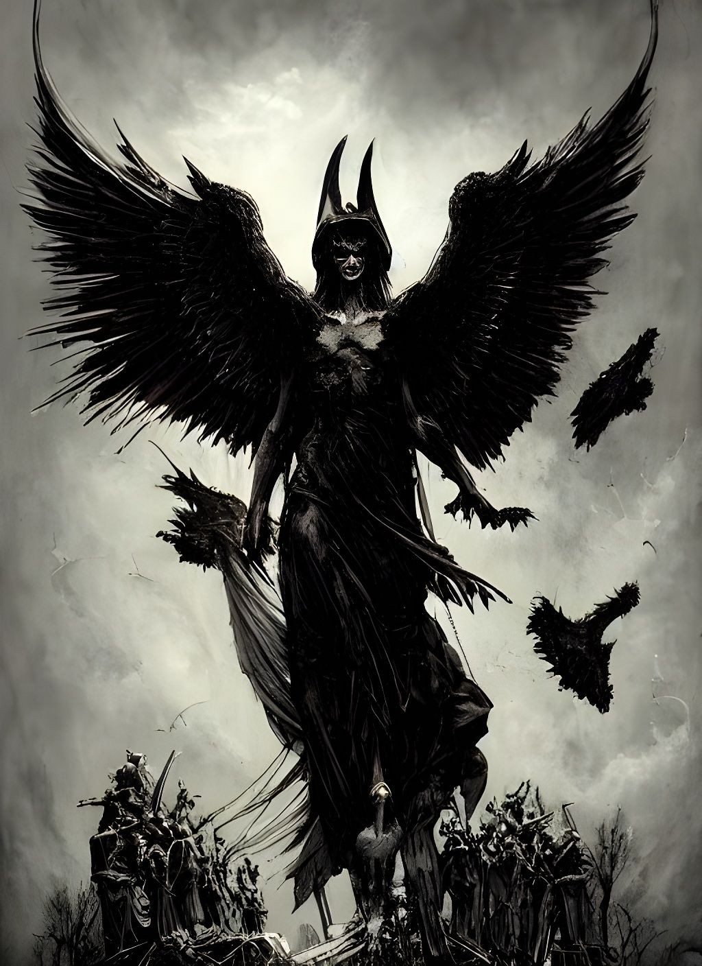 The Unholy Angel: A Dark Horror Art Illustration