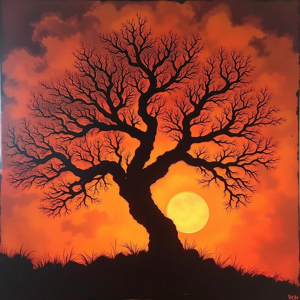 Tree Silhouette Against a Glowing Sunset