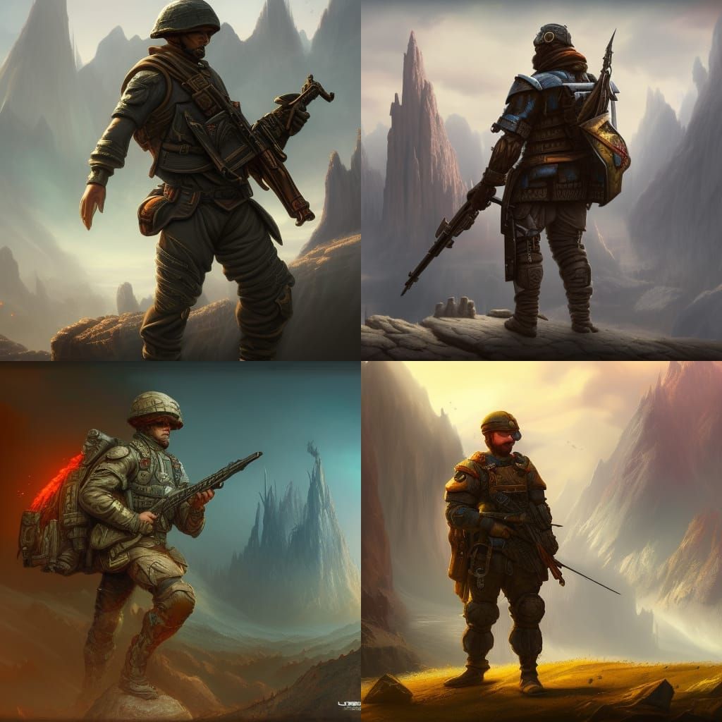 Fantasy World: Modern Soldier in Detailed Matte Painting