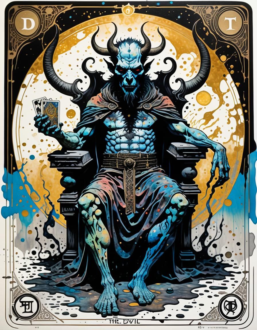 Psychedelic Tarot Devil Card in Fluid Impasto Style