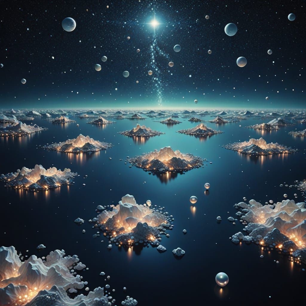 Floating Islands and Pearls in Infinite Night Sky
