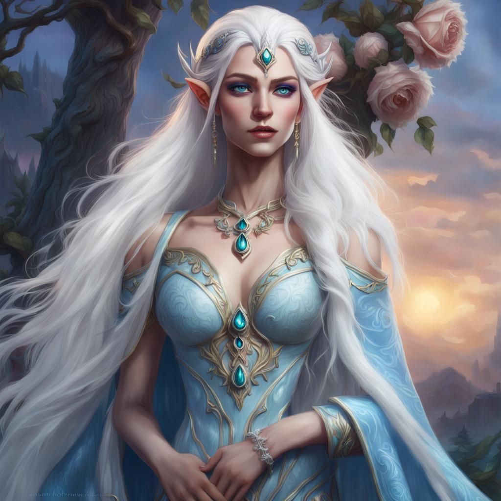 Elegant Snow Elf Princess in Detailed Digital Painting