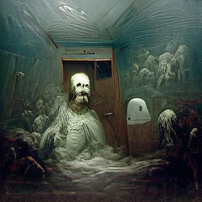 Haunted Bathroom in Horror Illustration Style