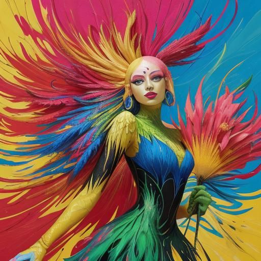 Dragon-Peacock Woman in Abstract Expressionist Fauvist Style