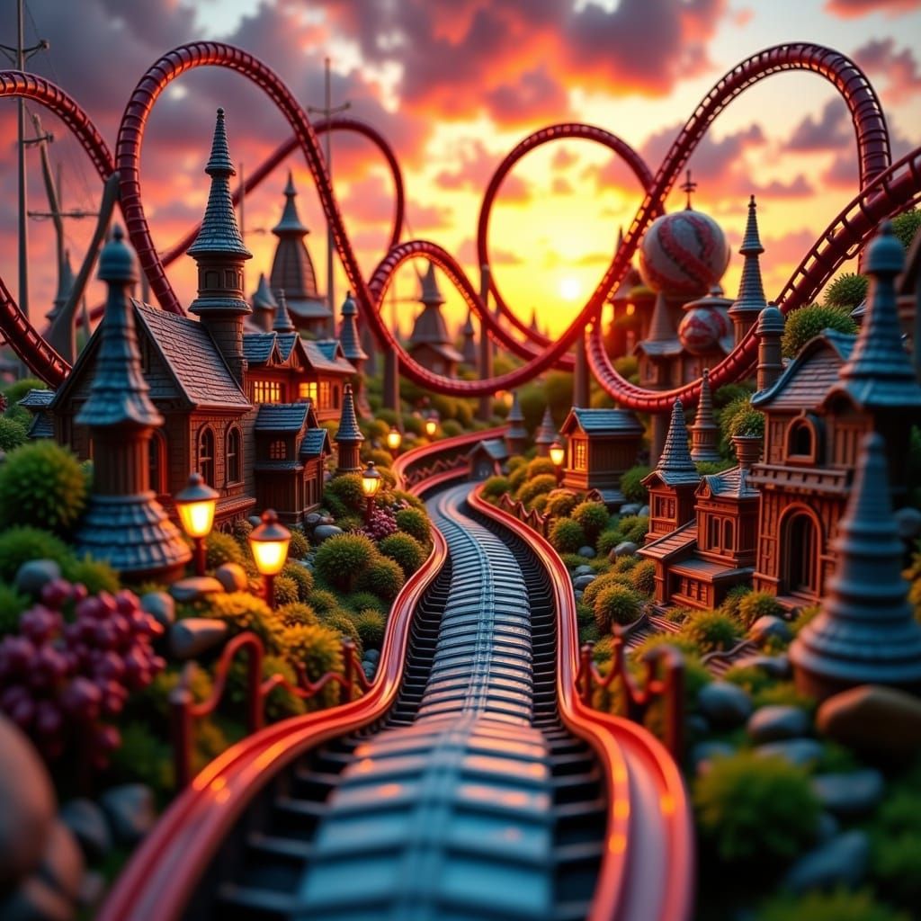 Whimsical Rollercoaster in Dreamlike Amusement Park