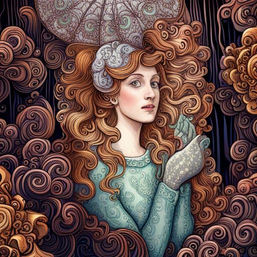 Rococo Porcelain Flower in Rainy Vector Art