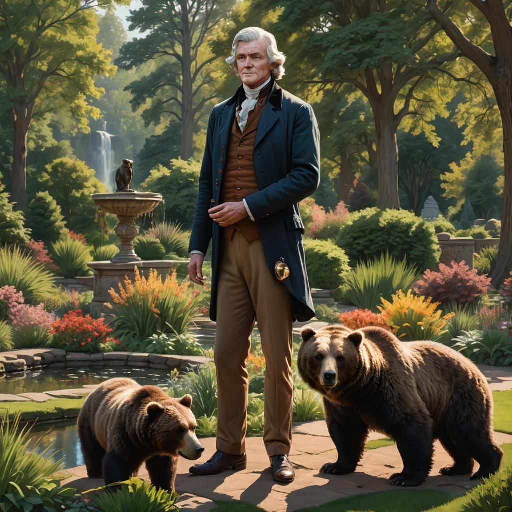 Jefferson and Grizzly Bear in Rembrandt Style