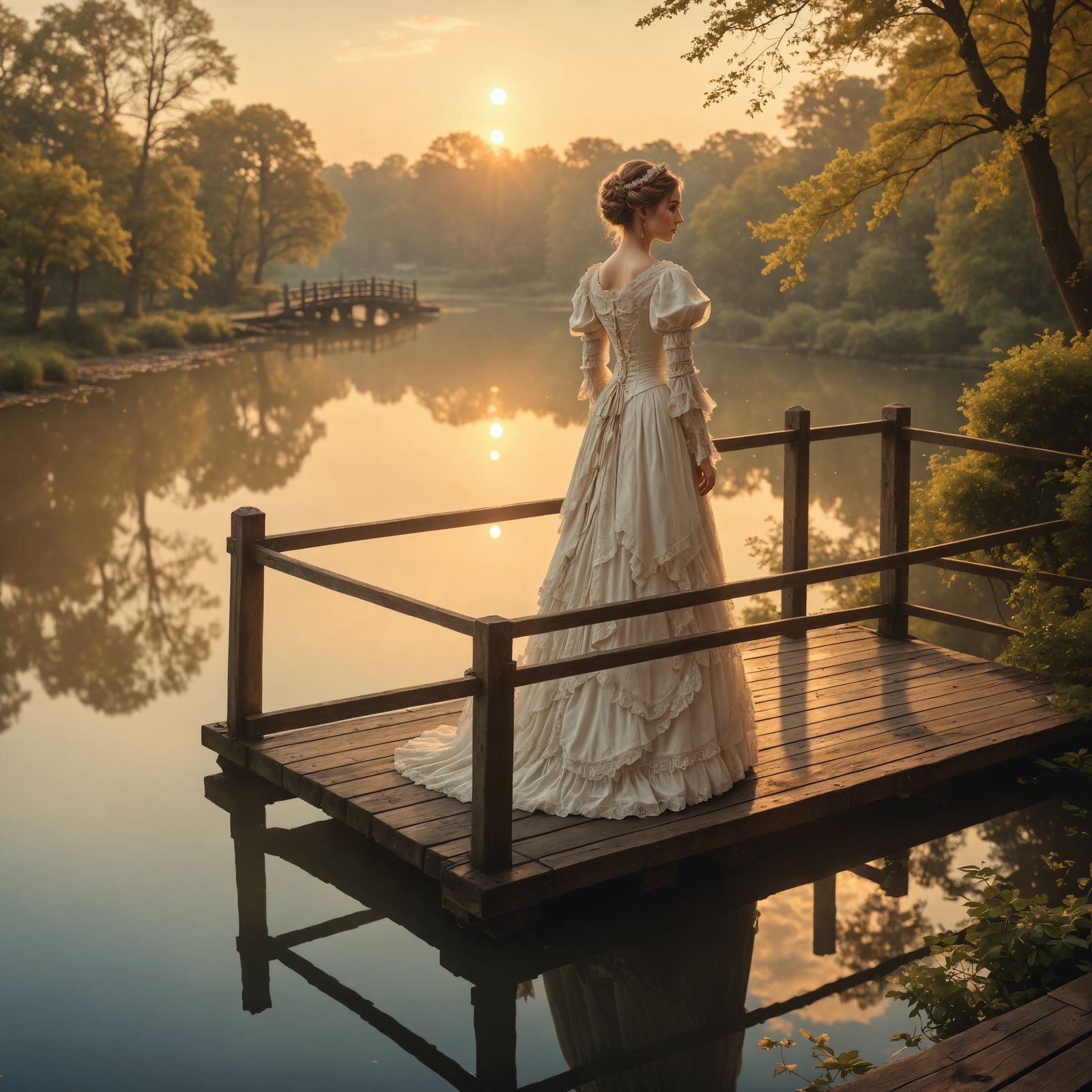 Victorian Maiden on Wooden Bridge