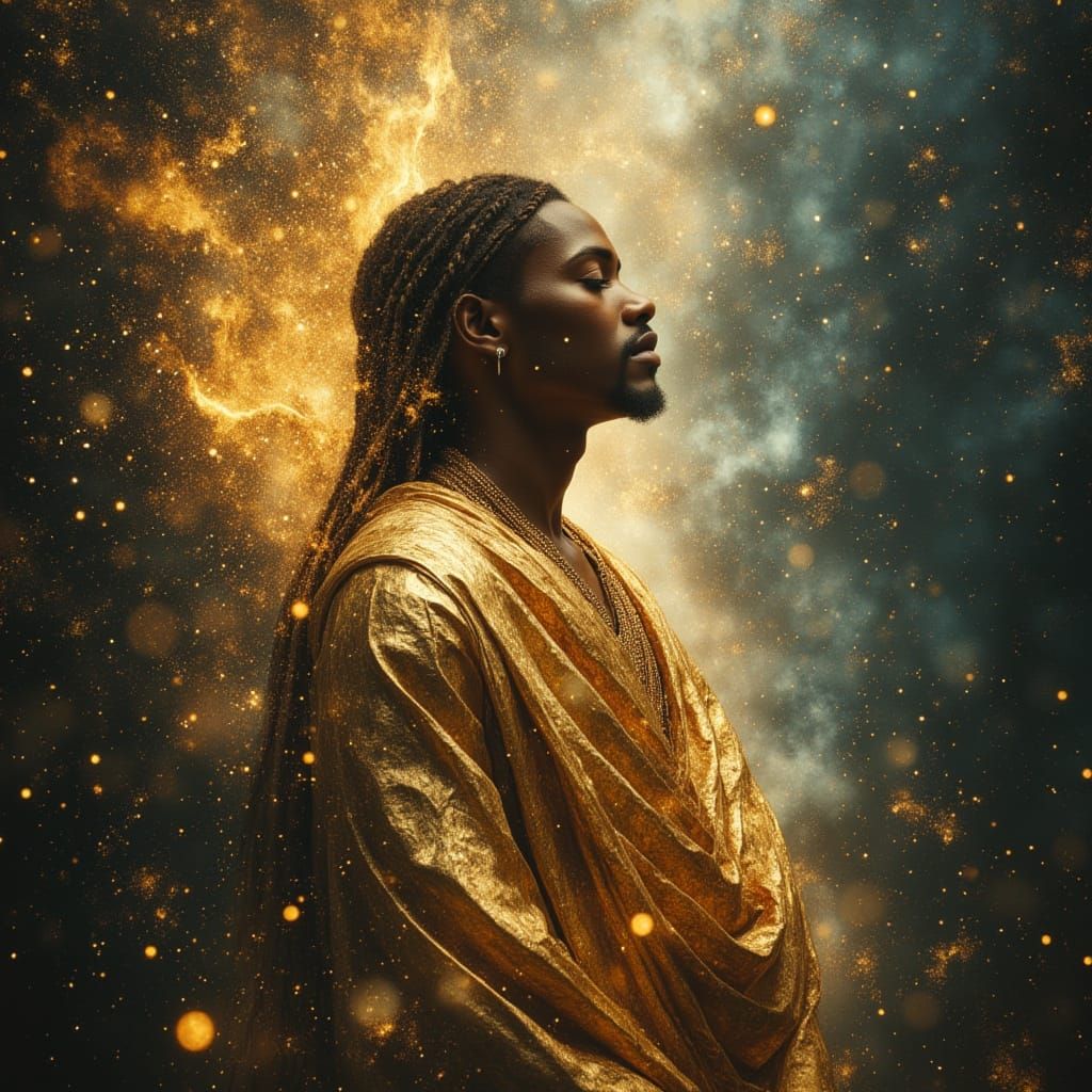 Celestial Being Floats in Cosmic Nebula