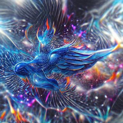Blue Phoenix in Holographic Astral Illustration