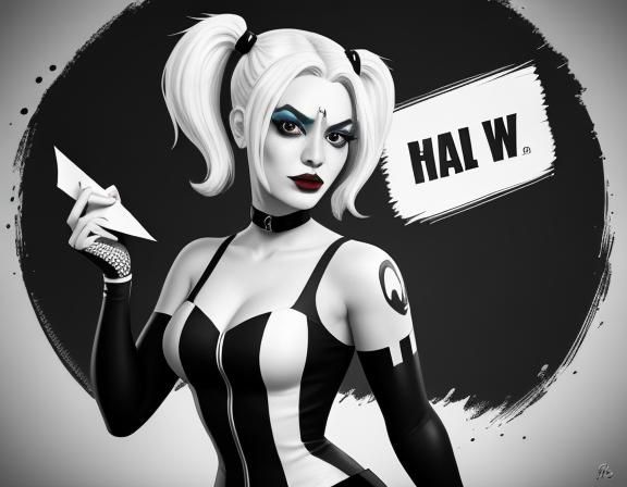 Harley Quinn in Pop Art Style Holding Letter