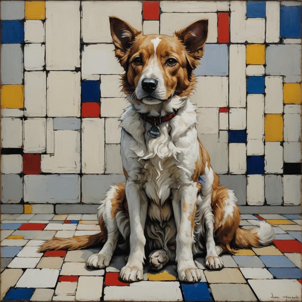 Abstract Cat and Dog Inspired by Mondrian