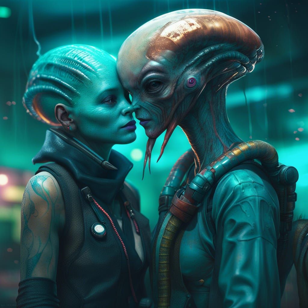 Alien Lovers Portrait in Biopunk Style
