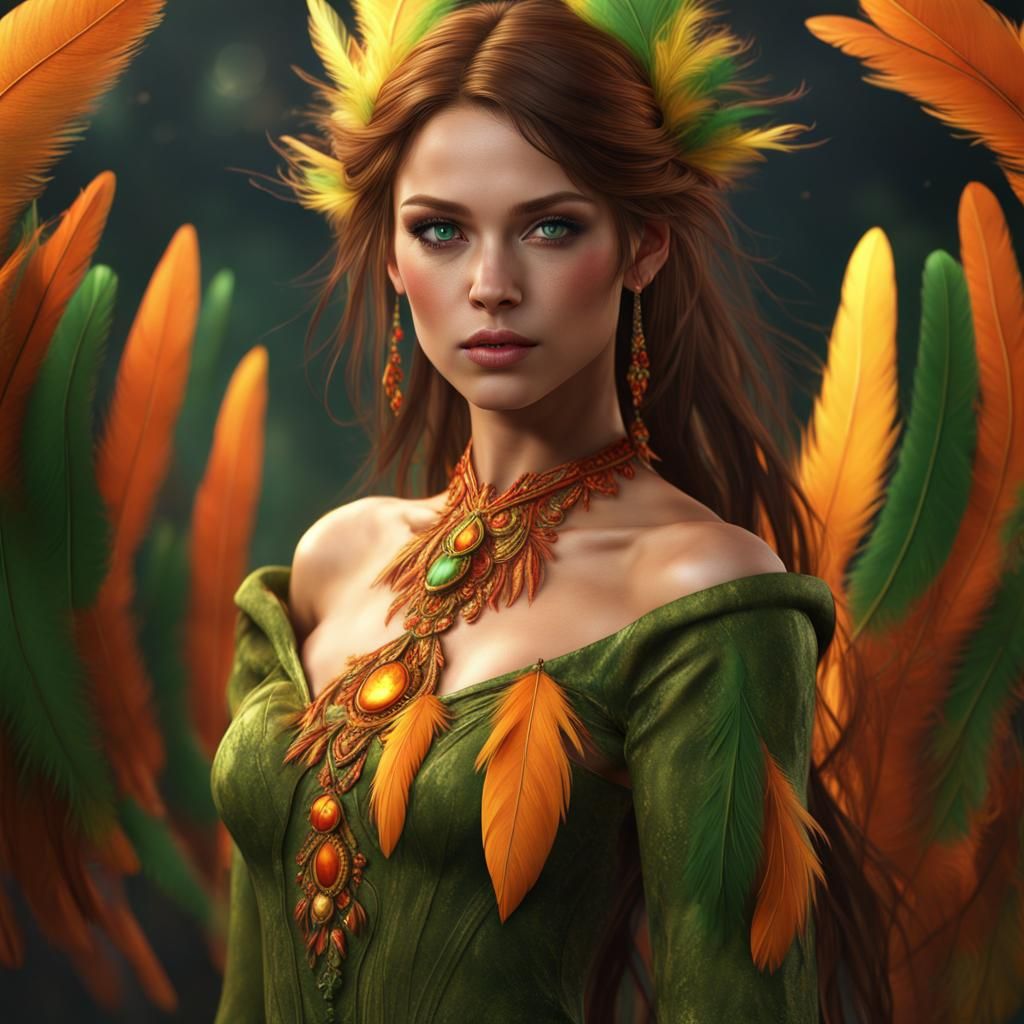 Feather Dress: Detailed Fantasy Art