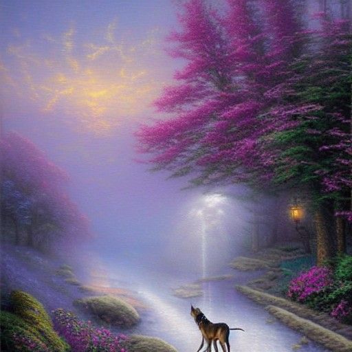 Ethereal Greyhound in Misty Fantasy Landscape