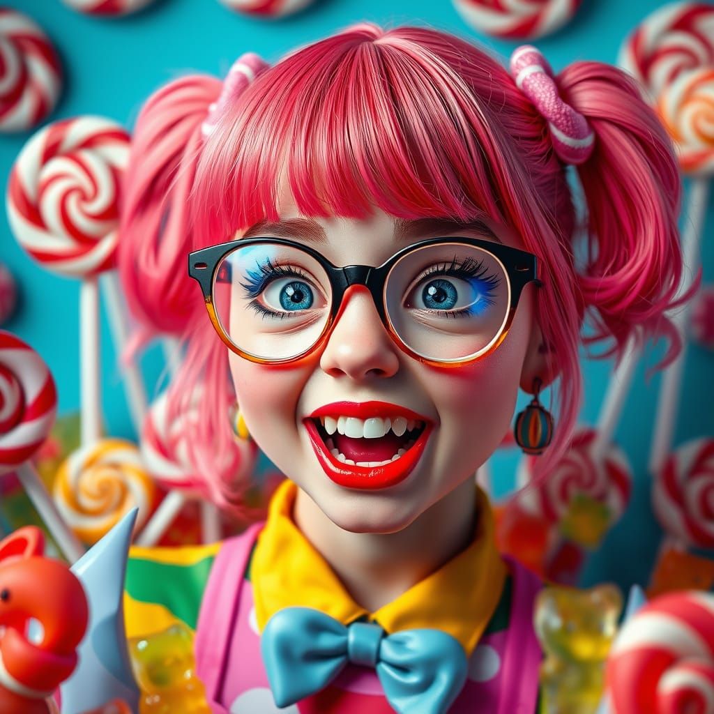 Whimsical Vampire Girl in Vibrant Candyland Dreamscape
