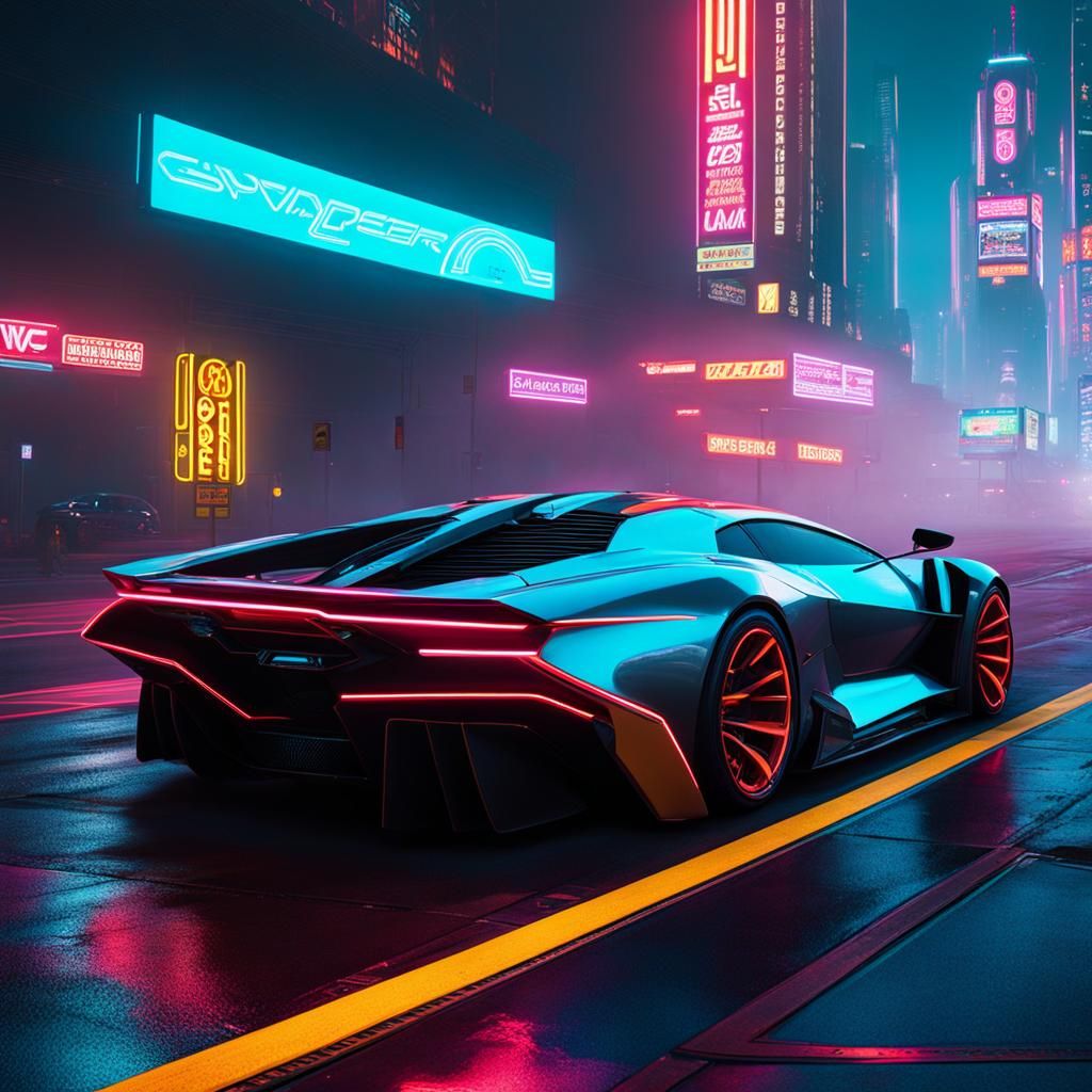 Supercars on Highway in Cyberpunk 2099 Style