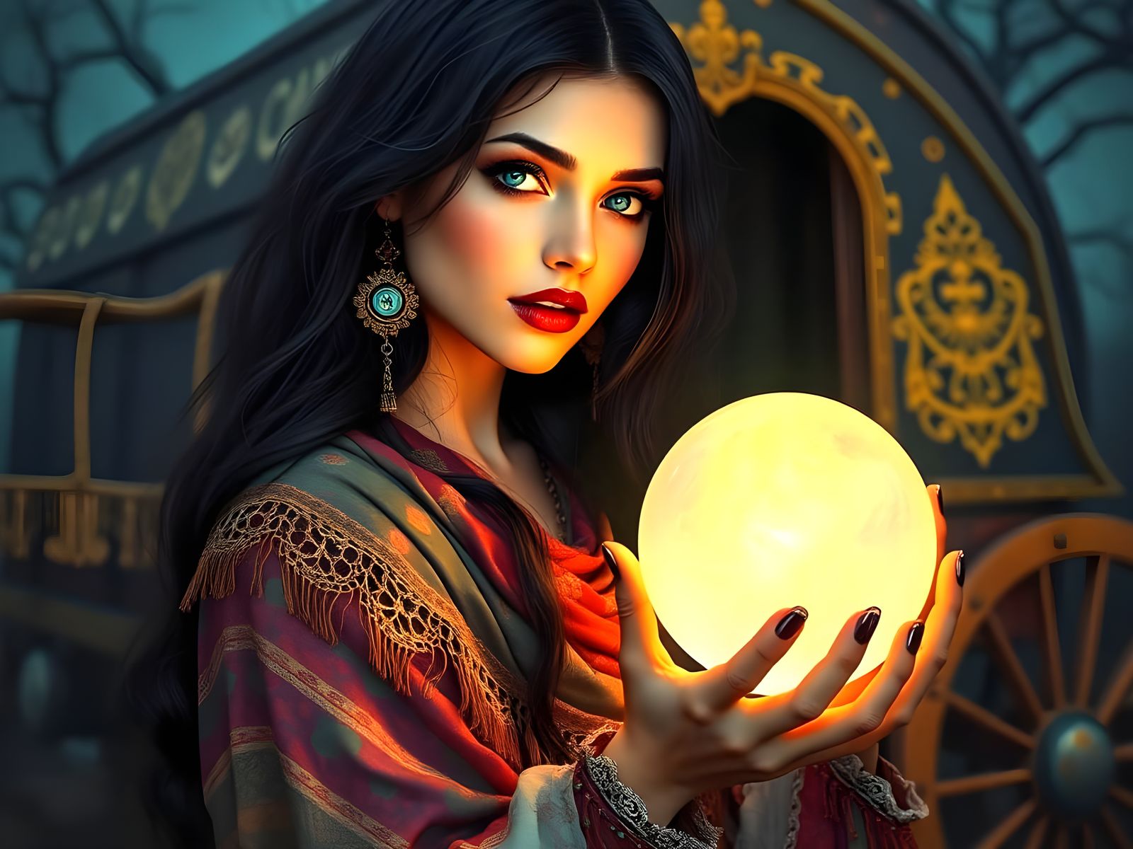 Pre-Raphaelite Gypsy with Crystal Ball