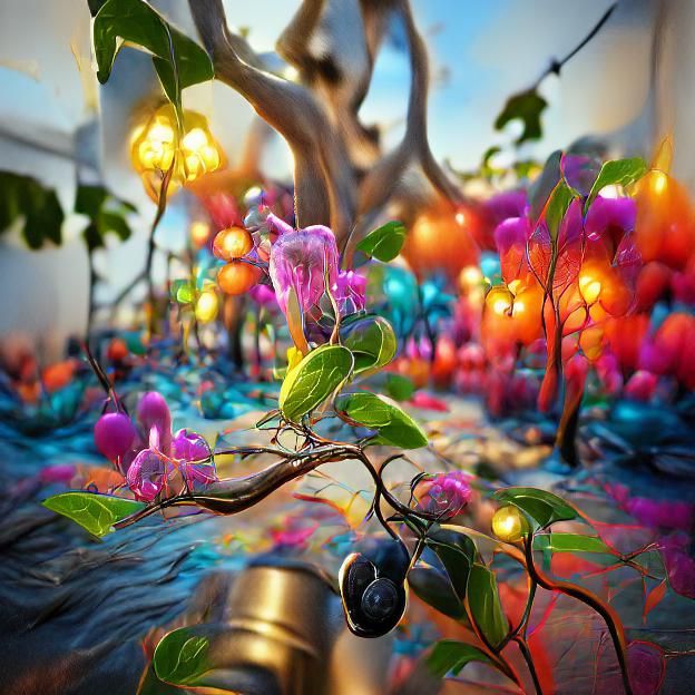 Luminous Flowers and Vines in Detailed Fantasy Art