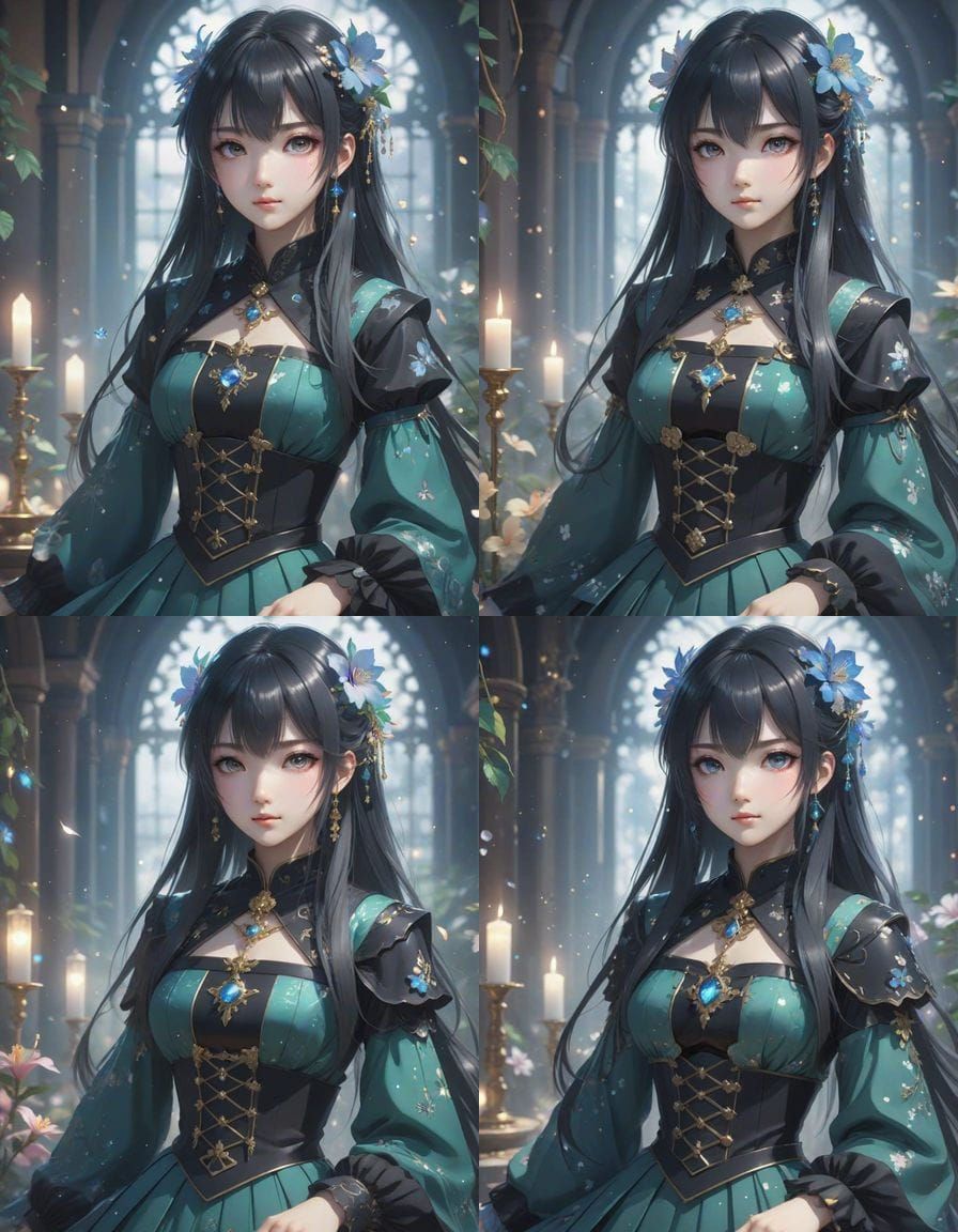 Celestial Being Descends with Crystal Flowers: Anime Art